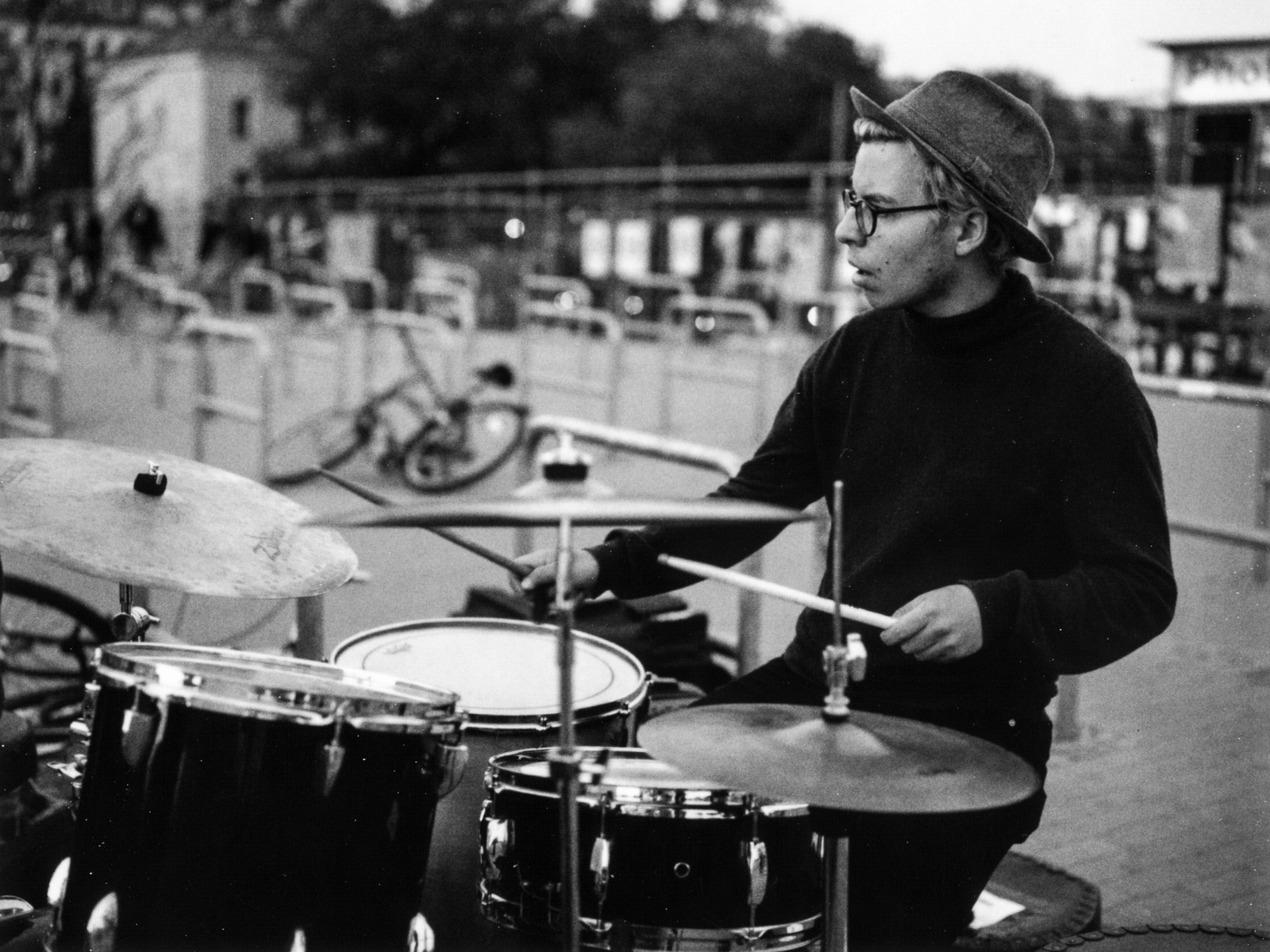 drums musician black and white portrait environmental fuji fp3000b